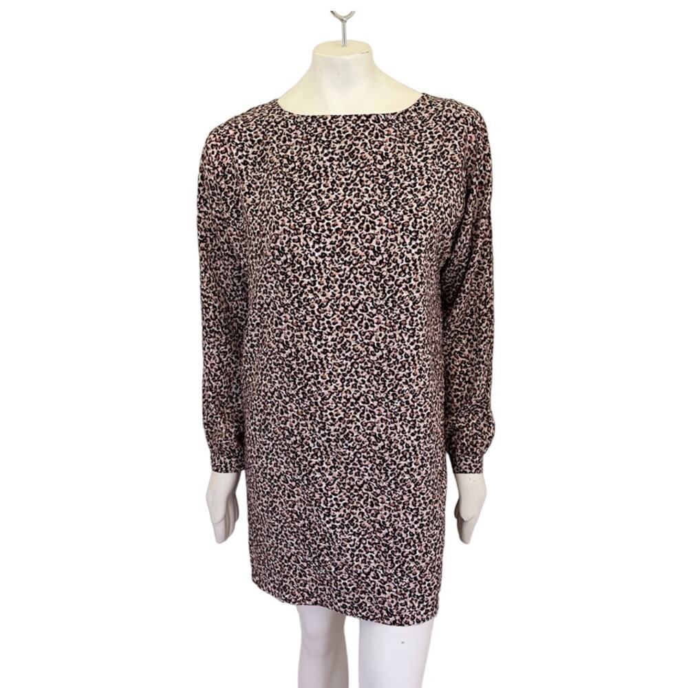 LOFT Leopard Print Lightweight Long Sleeve Shift Dress  SZ M